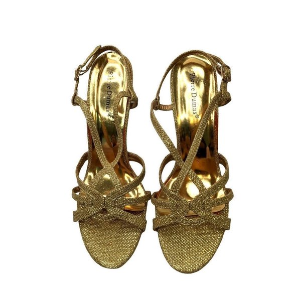 Pierre Dumas Shoes - Pierre Dumas Heels Women Size 8.5 Gold Glitter Slingback High Heel Dress Sandals